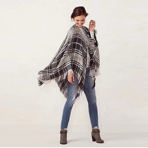 plaid poncho shawl wrap blanket scarf  soft texture cozy warm